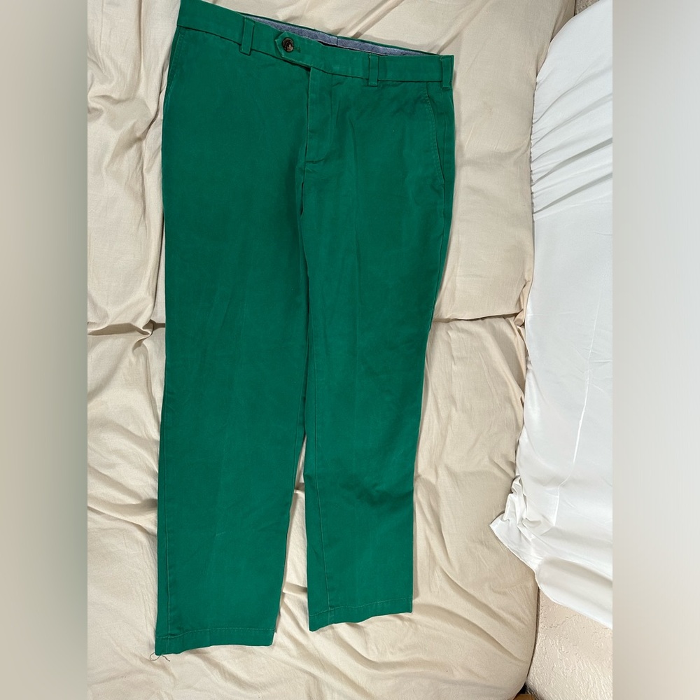 Brooks Brothers Milano Chino Pants Mens 35x32 Kelly Green Flat Front
